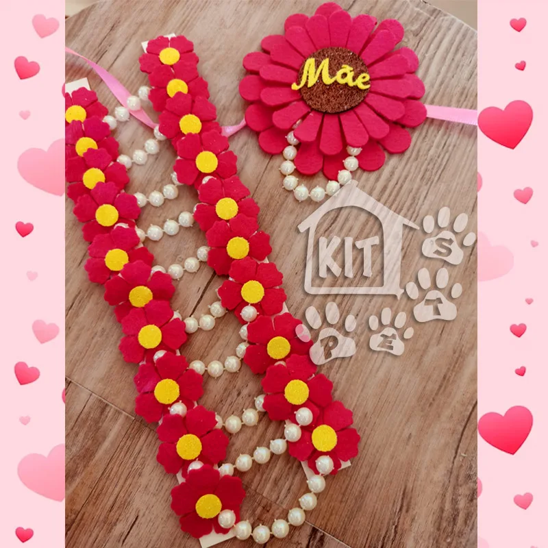 Conjunto Flor em Feltro Dia das Mães + flor dupla pra topete= 10 unidades